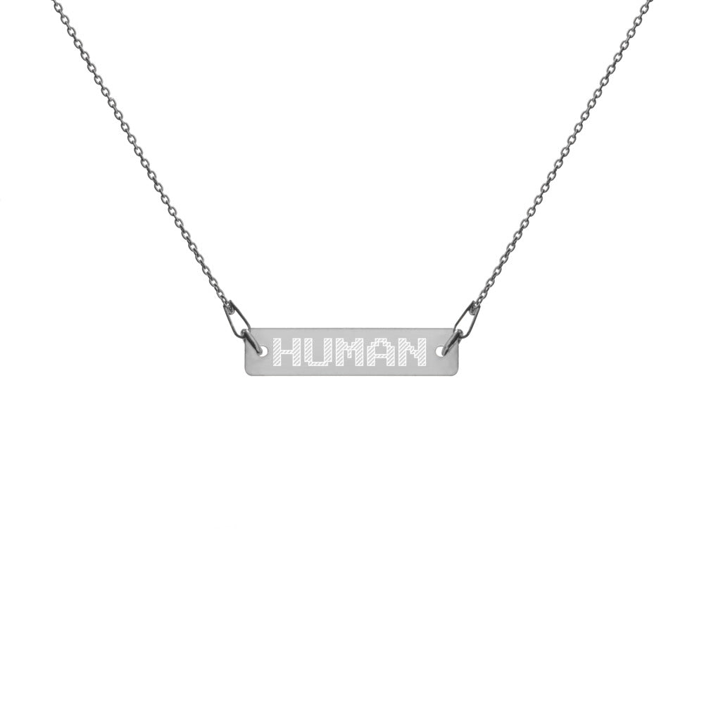 HUMAN Engraved Silver Bar Chain Necklace