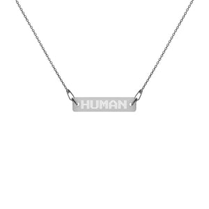 HUMAN Engraved Silver Bar Chain Necklace