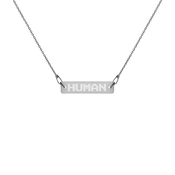 HUMAN Engraved Silver Bar Chain Necklace