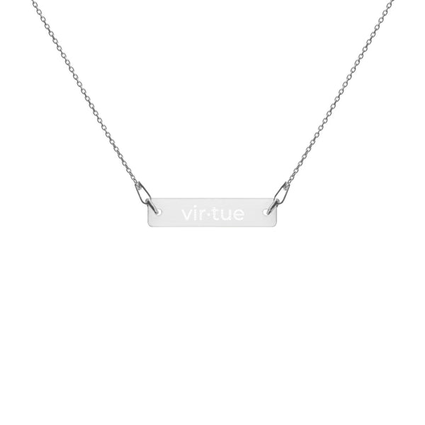 vir·tue  Engraved Silver Bar Chain Necklace