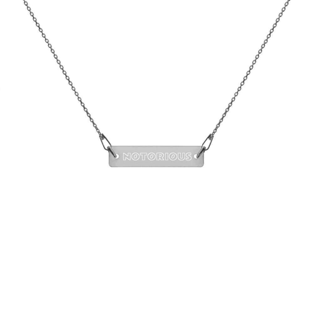 NOTORIOUS Engraved Silver Bar Chain Necklace