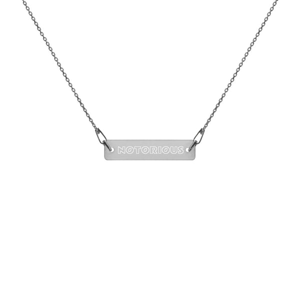 NOTORIOUS Engraved Silver Bar Chain Necklace