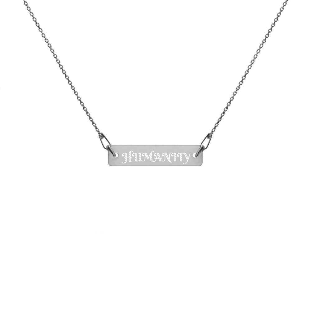 HUMANITY Engraved Silver Bar Chain Necklace