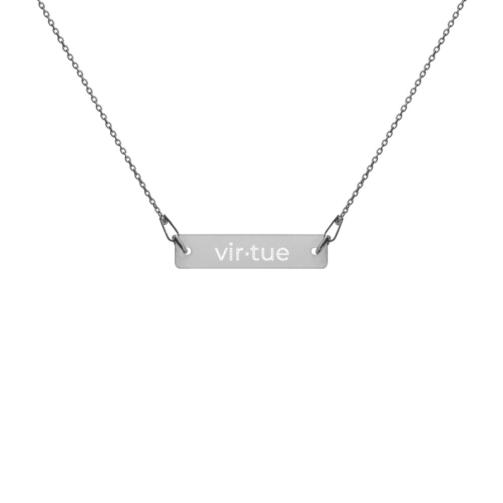 vir·tue  Engraved Silver Bar Chain Necklace