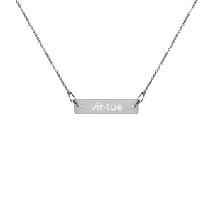 vir·tue  Engraved Silver Bar Chain Necklace