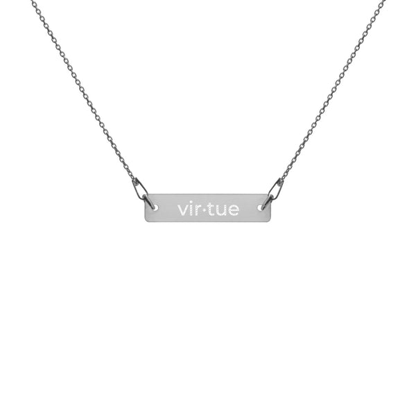 vir·tue  Engraved Silver Bar Chain Necklace