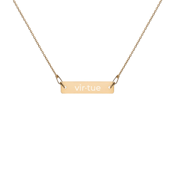 vir·tue  Engraved Silver Bar Chain Necklace