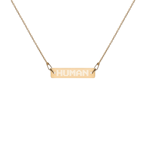 HUMAN Engraved Silver Bar Chain Necklace