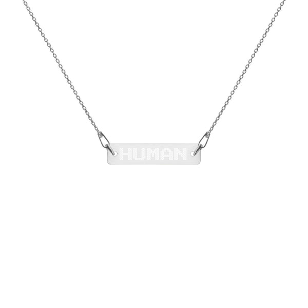 HUMAN Engraved Silver Bar Chain Necklace