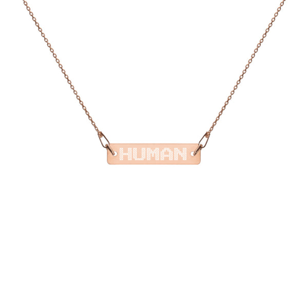 HUMAN Engraved Silver Bar Chain Necklace