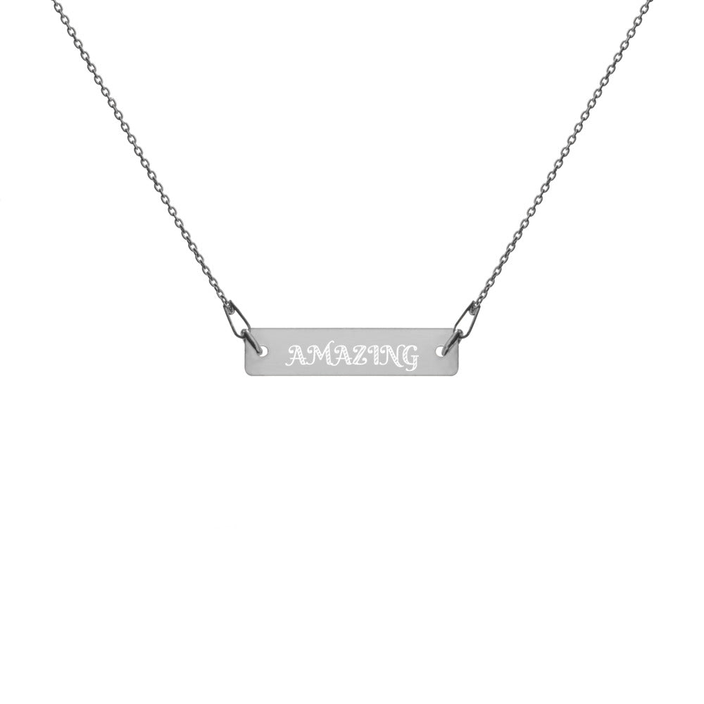 AMAZING Engraved Silver Bar Chain Necklace